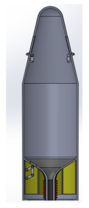Bottom of Second Stage Showing Electro-magnetic Heating Coils Around Nozzle (Red) and Sample Storage (Yellow)